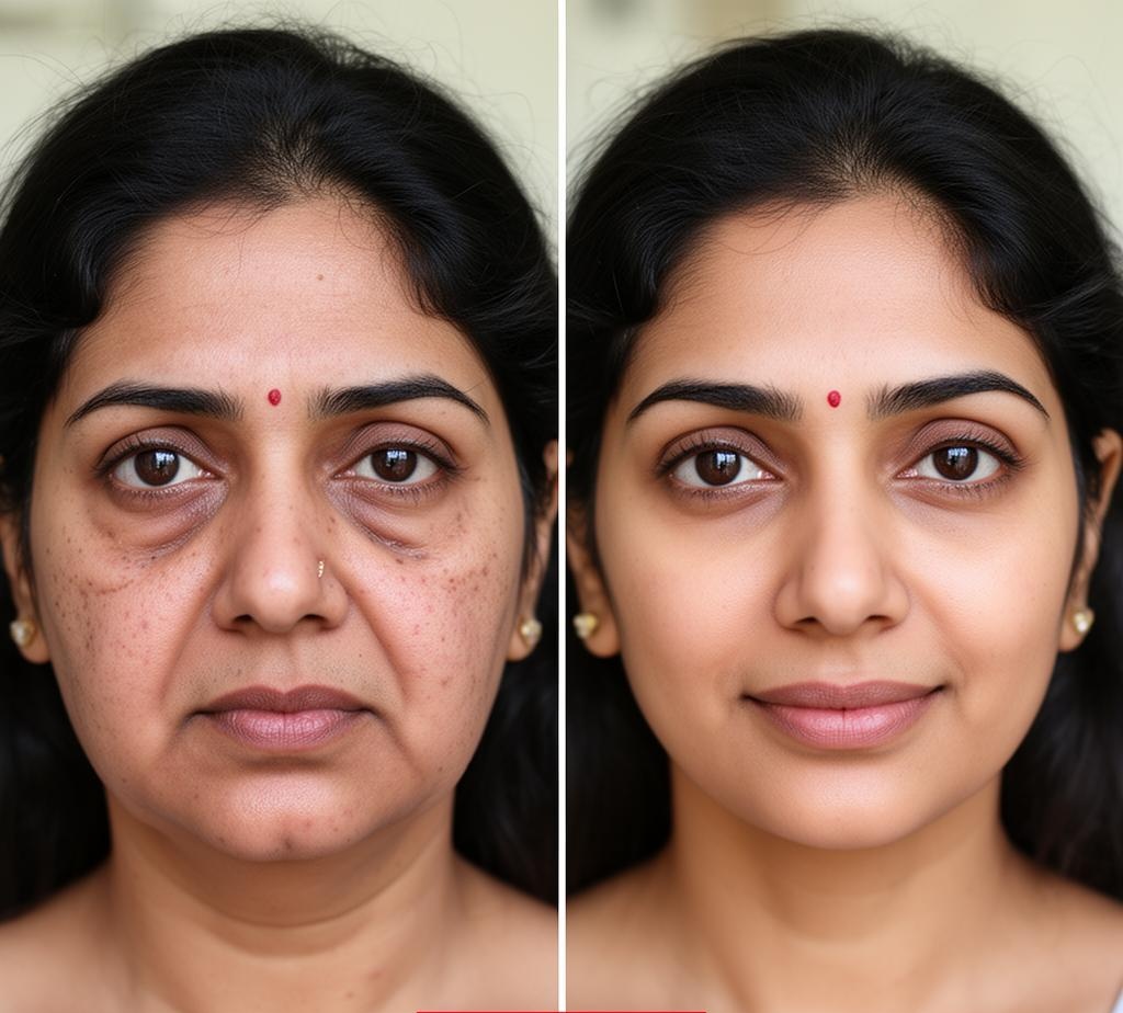 Before and after face puffiness reduction