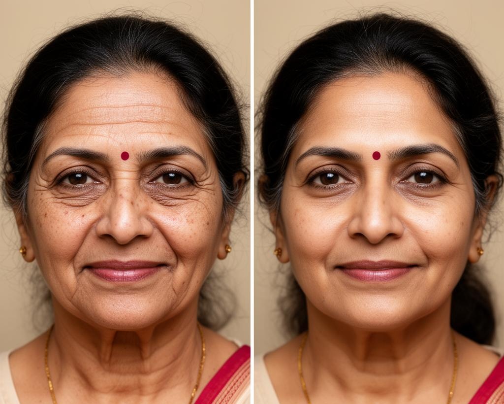 Before and after fine lines and wrinkle reduction